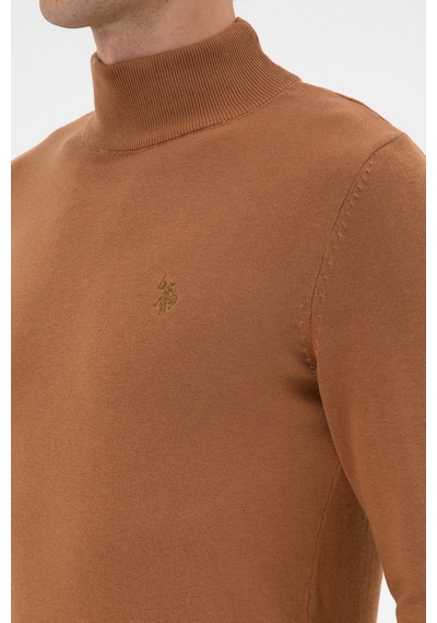 U.S. Polo Assn. Erkek Slim Fit Boğazlı Camel Basic Kazak 50313712-VR233