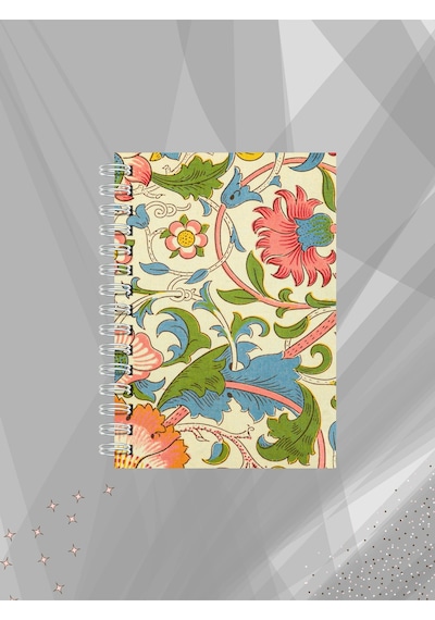 Retro Çiçek Desenli Defter 60 Yaprak Çizgisiz Tel Spiralli Sketchbook Çok Renkli