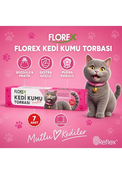 Florex Kedi Kumu Torbası Pudra Kokulu 7'li Paket