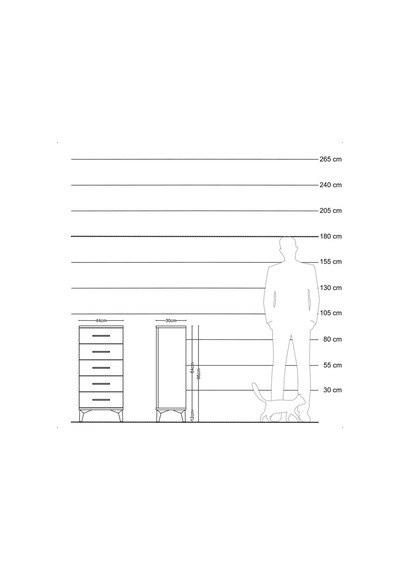 Arges Komodin 5 Çekmeceli 44x30x96 Çam-antrasit Atlas Çam