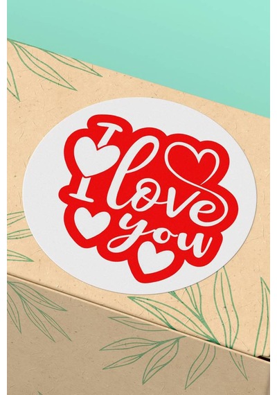 90 Adet I Love You Kalpli Etiketi Kırmızı Beyaz 3x3cm St2038 Çok Renkli