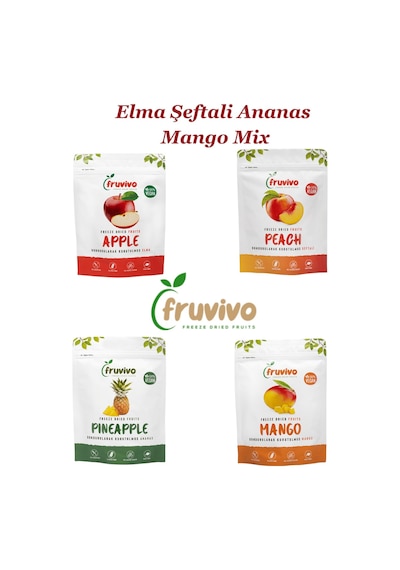 Fruvivo 4'lü Freeze Dry Paket - Elma + Şeftali + Ananas + Mango - Dondurularak Kurutulmuş Meyve Cipsi Şeker İlavesiz %100 Doğal Vegan 75 G