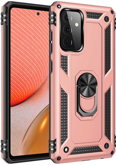 Samsung Uyumlu Galaxy A72 Kılıf Sert Silikon Yüzüklü Stand Özellikli Kapak