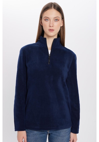 Tudors Unisex Standart Fit Rahat Kesim Tüylenme Yapmayan Soğuk Geçirmez Lacivert Dik Yaka Polar Sweatshirt-31929