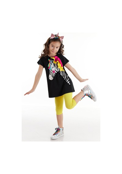 Denokids Zebracorn Siyah Kız Çocuk Tunik Takım Siyah