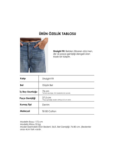 Kadın T.kot Rengi 4w6-31 Low Rise Straight Fit Denim Jean