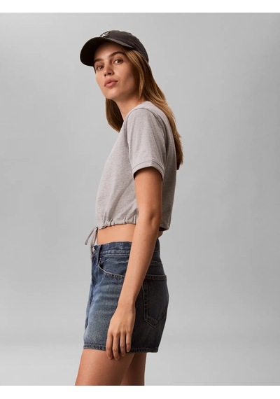 Calvin Klein Ss Monologo Cropped, P79 Gri Kadın T-shirt