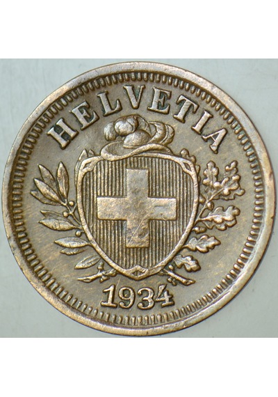 İsviçre 1 Rappen 1934 Hafif Yamuk.