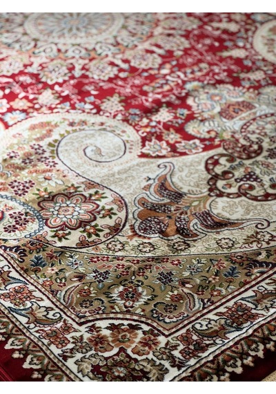 Asaryün Halı Ipek H4030 Bordo İpeksi Geleneksel Renkli Göbekli Klasik Desen Salon Halısı Modern Renkli