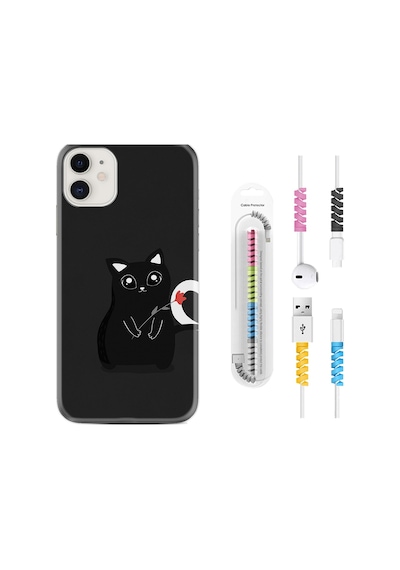 Apple Uyumlu iPhone 12 Kılıf Kablo Koruyuculu Kara Kedi 1801