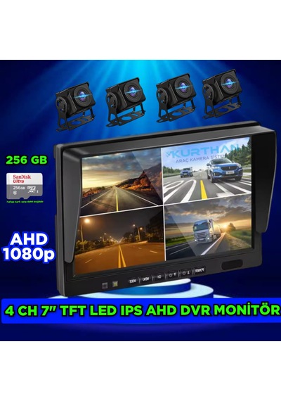 7 İnç Dvr Ekran 4 Ad 180 Derece Balık Gözü Lens Ahd Kamera Seti