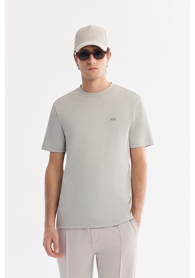 Avva Erkek Açık Gri Bisiklet Yaka Bi-stretch Kırışmaz Baskılı Regular Fit T-shirt B001040