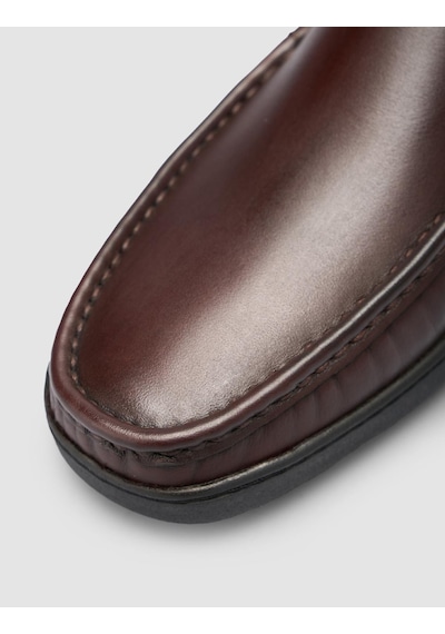 Cabani %100 Hakiki Deri Dikiş Detaylı Kahverengi Loafer Ayakkabı Kahverengi