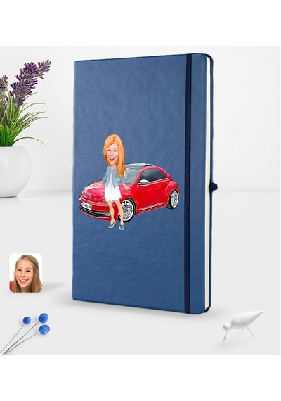 Kişiye Özel Plakalı Kadın Volkswagen Beetle Karikatürlü Lacivert