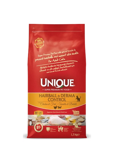Unique Tüy Yumağı Önleyici Ve Dermatolojik Destekleyici Tavuklu Balıklı Yetişkin Kedi Maması 1,5 Kg