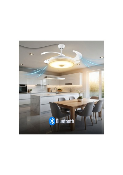 Mutlusan Aydınlatmalı Kumandalı Tavan Vantilatör Bluetooth + Hoparlör Beyaz - 879224624