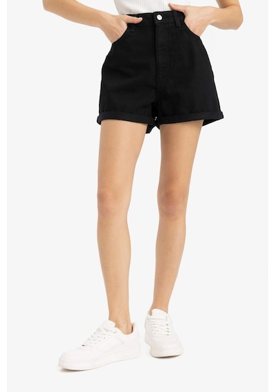 DeFacto Mom Fit Yüksek Bel Duble Paça Jean Şort E0926AX25SMNM40 Siyah