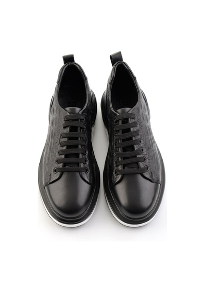 Bambi Siyah Baskılı Hakiki Deri Erkek Sneaker E01811038003 Siyah