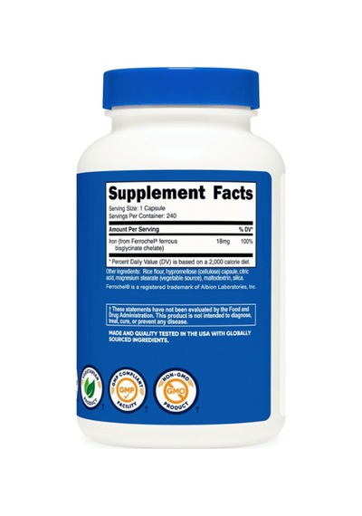 Nutricost Chelated Iron From Ferrochel 18mg, 240 Capsul.tr ...
