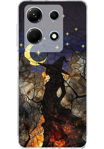 Printify Infinix Note 30 İle Uyumlu Vitray Cadı Saati Tasarımlı Şeffaf Silikon Kılıf Şeffaf