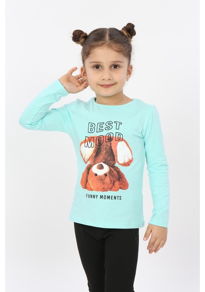 Toontoy Kids Toontoy Kız Çocuk Best Mood Ayıcık Baskılı Tişört Mint Yeşili