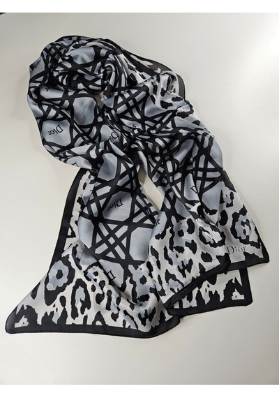 Miorel Scarfs Leopar Tema Cd Tema Vual İpek Şal Aksesuar Fular Silk Scarfs Shawl Hijab Gri