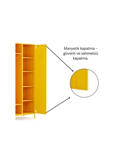 Pera Metal Elbise Dolabı, Soyunma Dolabı, İki Kapılı, 80,50 X 50 X 189,50 Cm Ral 1018 Sarı