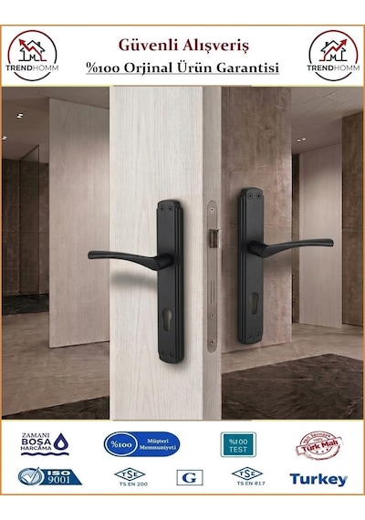 Trendhomm Bravo Aynalı - Mat Siyah - Yale Dış Çelik Kapı Kolu