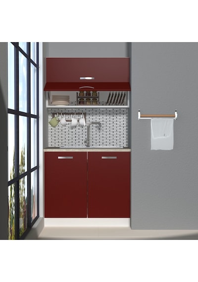 Decoraktiv Mini 90y Mdf Hazır Mutfak Dolabı - Tezgah Dahil - Bordo