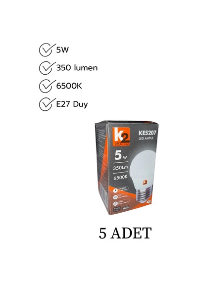 K2 Kes207 Led Ampul 5w Beyaz Işık E27 Duy - 5 Li Paket