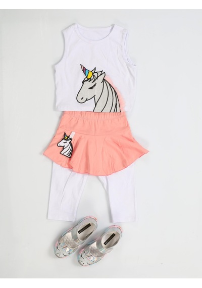 Casabony Unicorn Tayt+ T-shirt Kız Çocuk Takım-pembe Pembe