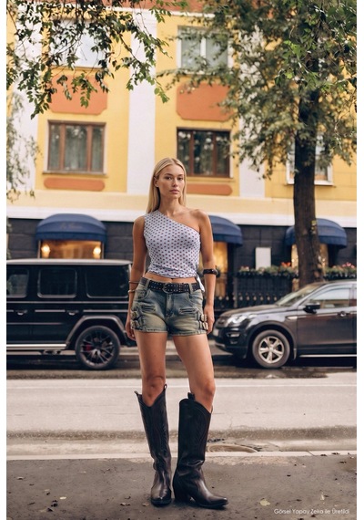 Kadın Kot Renk Süper Mini Özel Tasarım Denim Şort Mavi