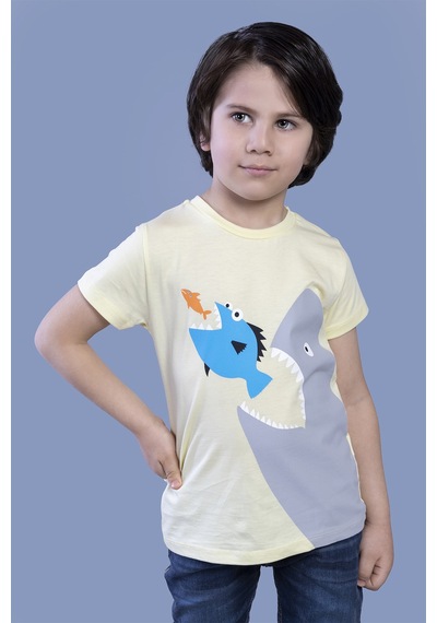 Toontoy Kids Toontoy Erkek Çocuk Köpek Balığı Baskılı Tişört Sarı