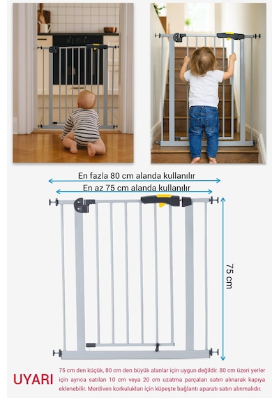 Wellgro Pro 75-80 Cm Çocuk Merdiven Ve Güvenlik Kapısı, Merdiven Korkuluğu, Gri