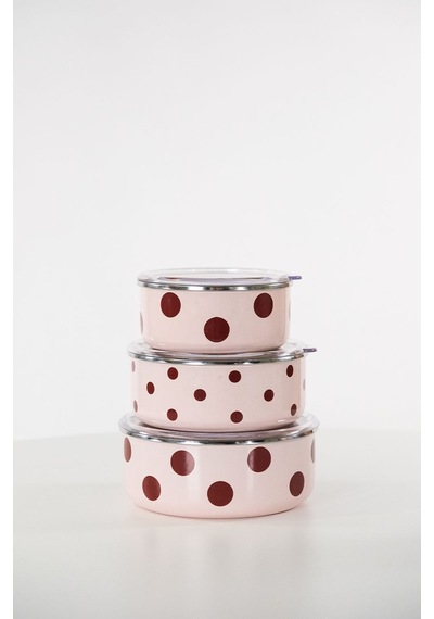 Emaylabxpeppythings Cherry Emaye Üçlü Saklama Kabı Seti Ocaklarda Kullanılabilir Pembe - Bordo