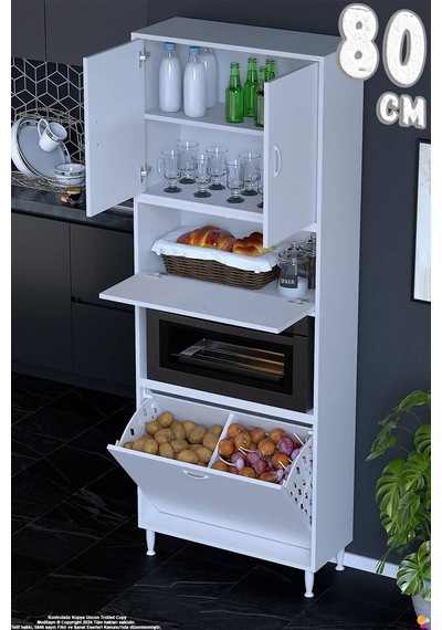Vega 80 Cm Fırın Uyumlu 2 Göz Sepetli Çok Amaçlı Mutfak Kiler Banyo Organizer Dolap 80x213x32 Cm Beyaz Vega 80 Cm Fırın Uyumlu 2 Göz Sepetli Çok Amaçlı Mutfak Kiler Banyo Organizer Dolap 80x213x32 Cm Beyaz