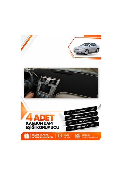Toyota Camry 2006-2012 Uyumlu Ön Örtüsü Torpido Koruma Koruyucu Kılıfı Halısı - Siyah Bej