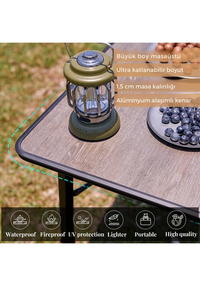 Kingcamp Granite Premium 80x60 Katlanır Lux Kamp Masası Ahşap - Kahverengi
