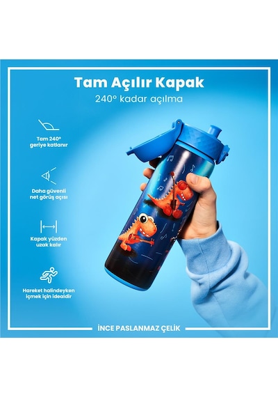 Ion8 - Paslanmaz Çelik İnce Suluk - Şarkıcı Dinozor - 600 Ml - Sızdırmaz Çok Renkli