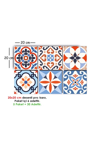 Kendinden Yapışkanlı Karma Meksika Desenli Pvc Karo 20x20 Cm 5 Li Paket