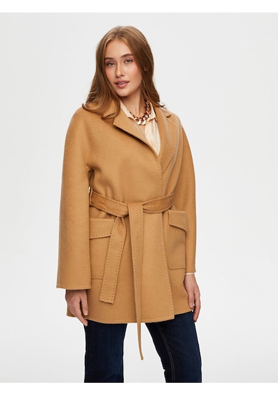Faik Sönmez Kaşmir Karışımlı Beli Kuşaklı Kaban W26kbn011 Uw26kbn01135 Camel