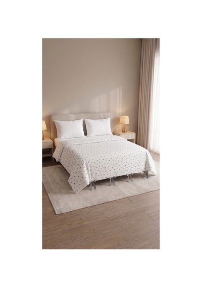 %100 Pamuk Gri Kalpli 4 Bağcıklı Yorgan Kılıfı 220x200 Cm Çift Kişilik Kalp Desenli Nevresim Gri - 927992216 Gri