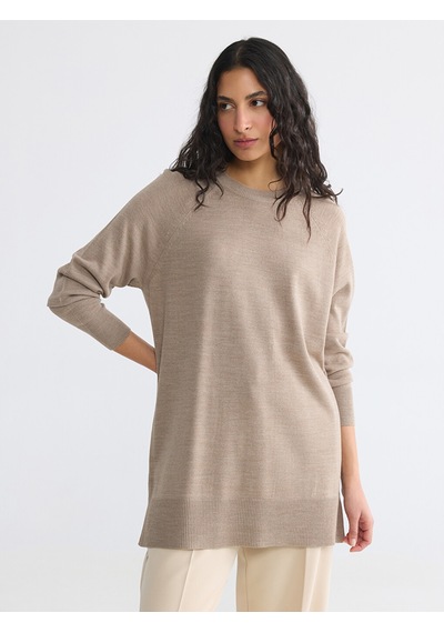 Lcw Modest Bej Bisiklet Yaka Kadın Triko Tunik