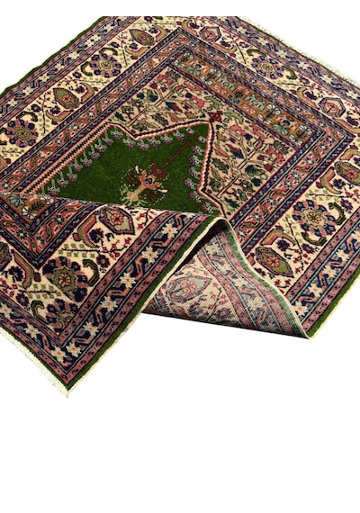 El Dokuma Sıfır Yeşil Bünyan Seccade 87x130 Kök Boya Yün Namazlık