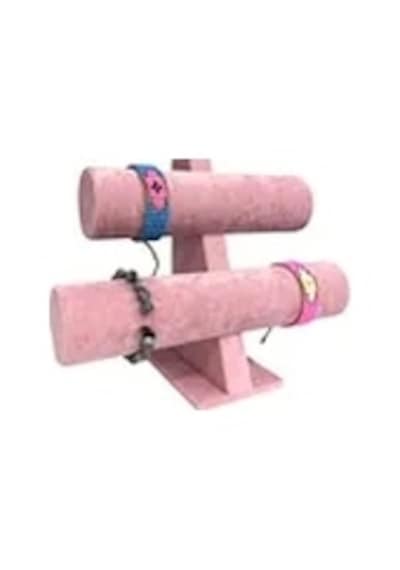 Yerli Üretim Süet Kaplama Pembe Renk 26/18 Cm Iki Kademeli Saat Bileklik Sergileme Standı Çok Renkli