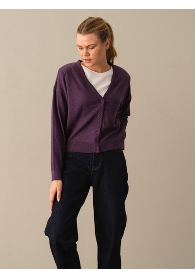 Xint Mor Slim Fit Açık V Yaka Pamuk Hırka 850832