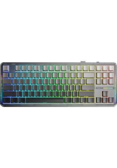 Aula F87 Pro Mekanik Rgb Tkl Graywood V4 Switch Kablosuz Makrolu Hot Swap Klavye Gradyan Gri