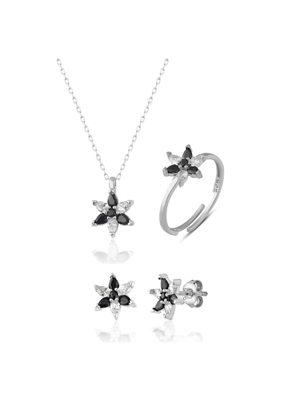 Zanaatsilver 925 Ayar Gümüş Rodyum Kaplama Zirkon Taşlı Nilüfer Çiçeği Takım