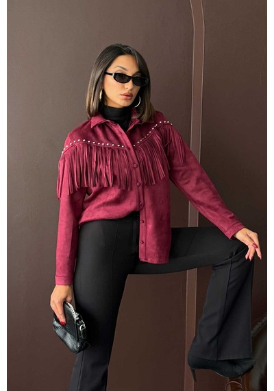 Verymoda Püsküllü Droplı Scuba Süet Gömlek - F2029 Bordo