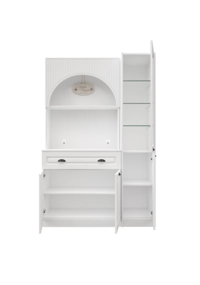 Guneystore Armoni Black Midi Kahve Köşesi Sağ Vitrinli Komple Mdf Beyaz